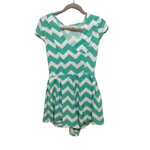 WILD Cat Romper Green Chevron Medium